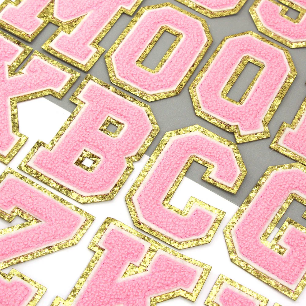 80 мм розовые нашивки с надписями вышивка нашивка для одежды золотые блестки