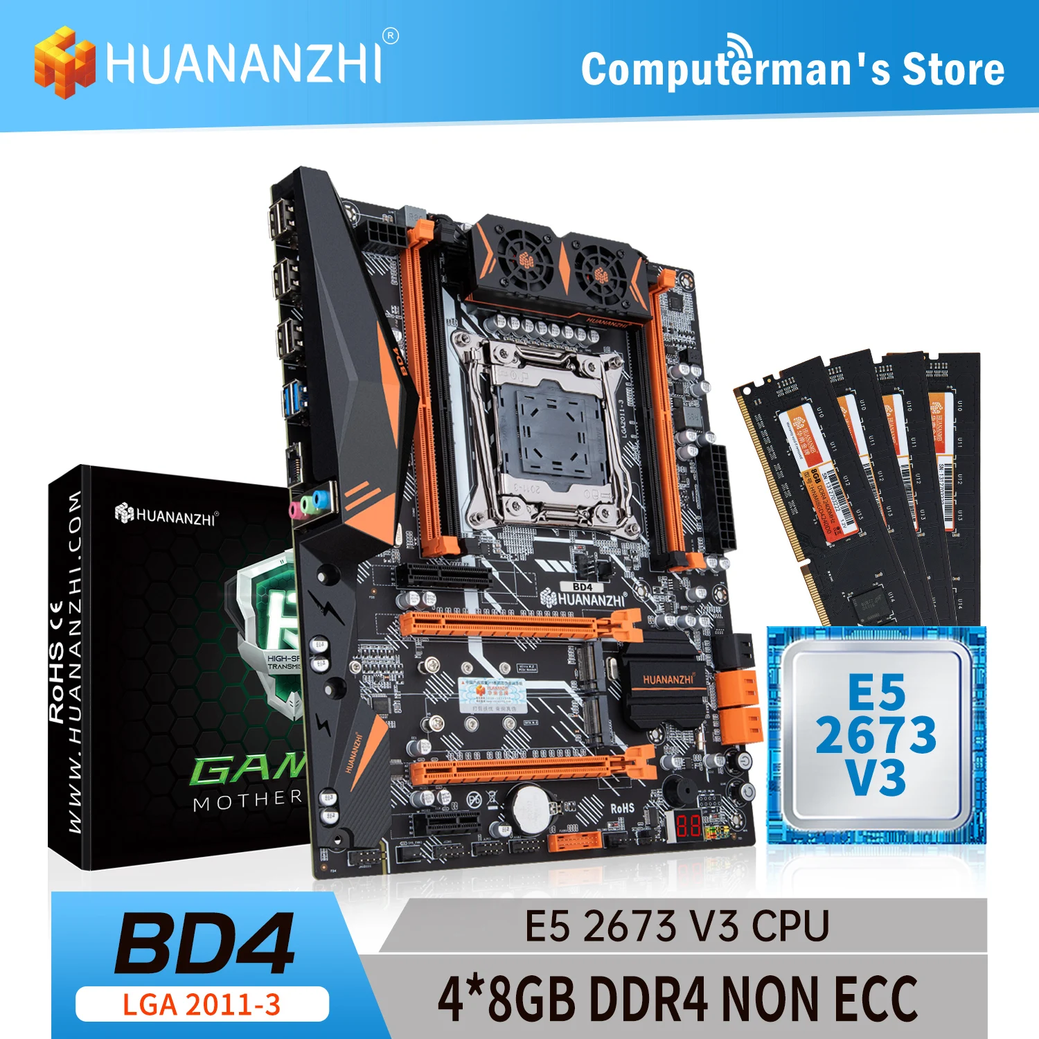 

Комбинированный комплект материнской платы HUANANZHI BD4 LGA 2011-3, ЦП Intel XEON E5 2673 V3, память 4*8G DDR4 NON-ECC 2400, память M.2 NVME NGFF