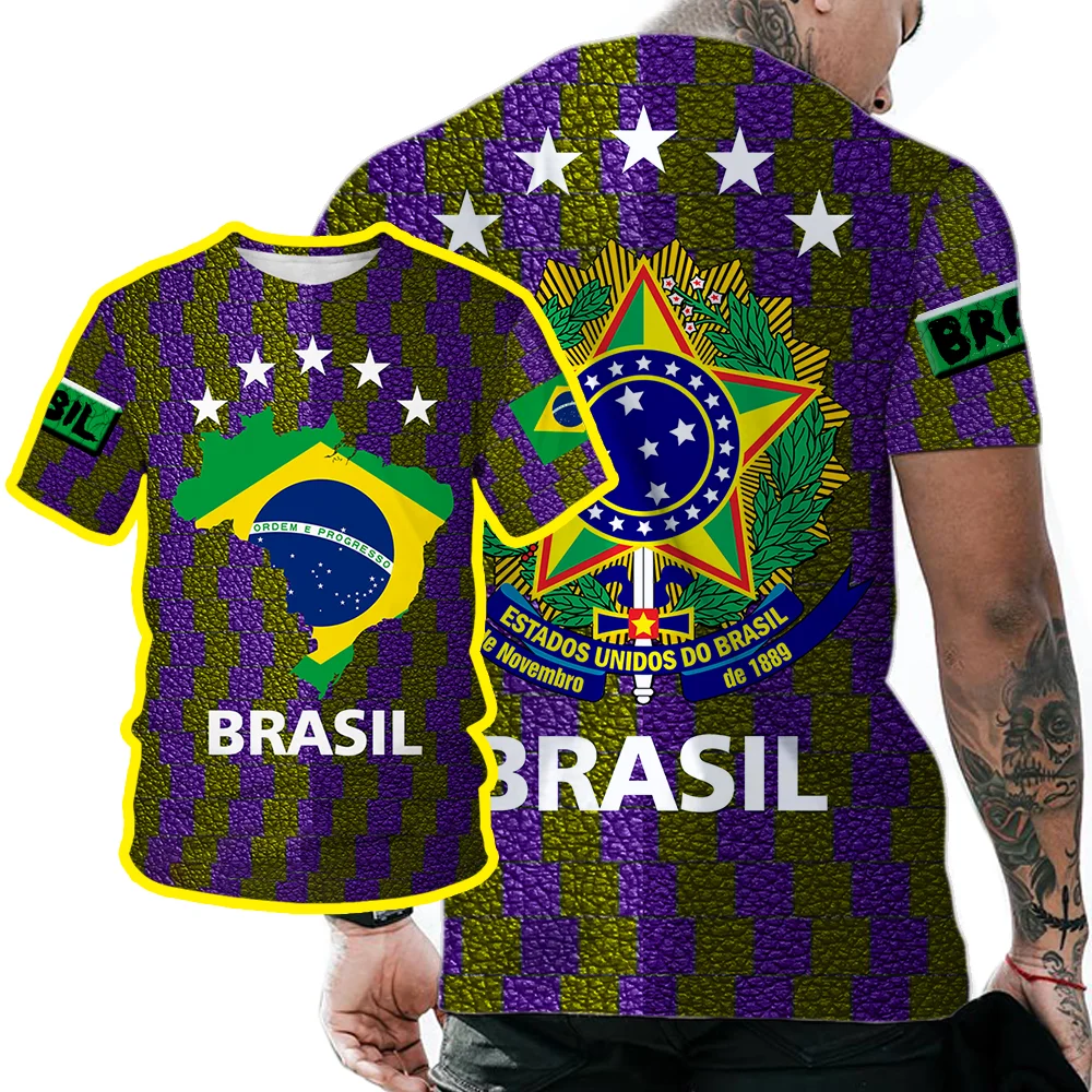 

Men's T-Shirt Brasil National Emblem Printed O Neck Short Sleeve Fashion Cool Streetwear Large Size Loose Tee Shirt Customize