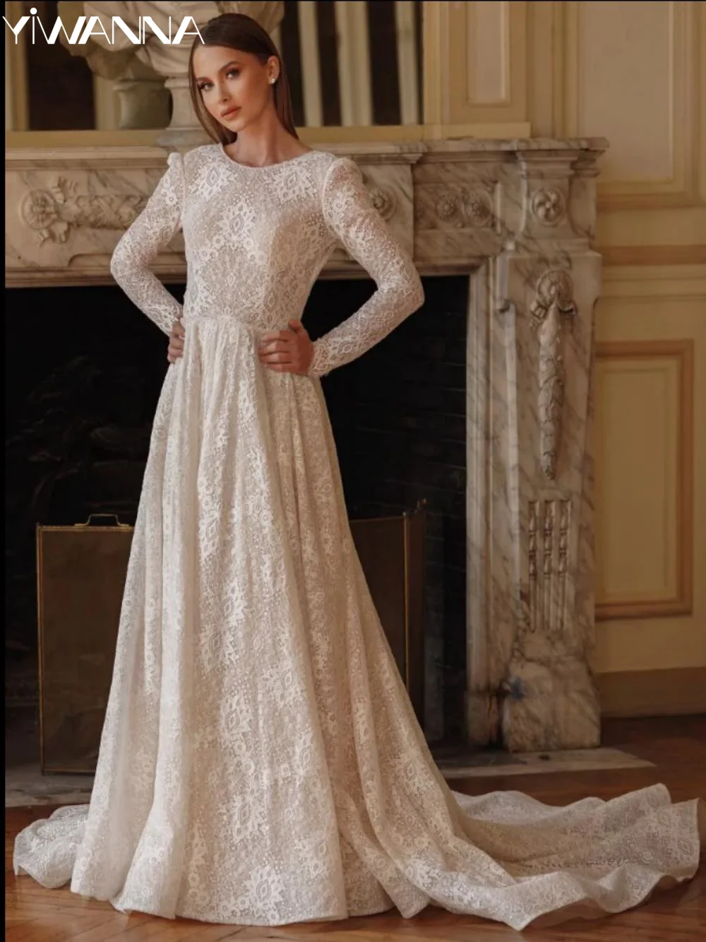 Sexy Backless Wedding Dress Classic Lace Long Sleeve Dress For Bride Elegant A-Line Long Bridal Gown Robe De Mariée