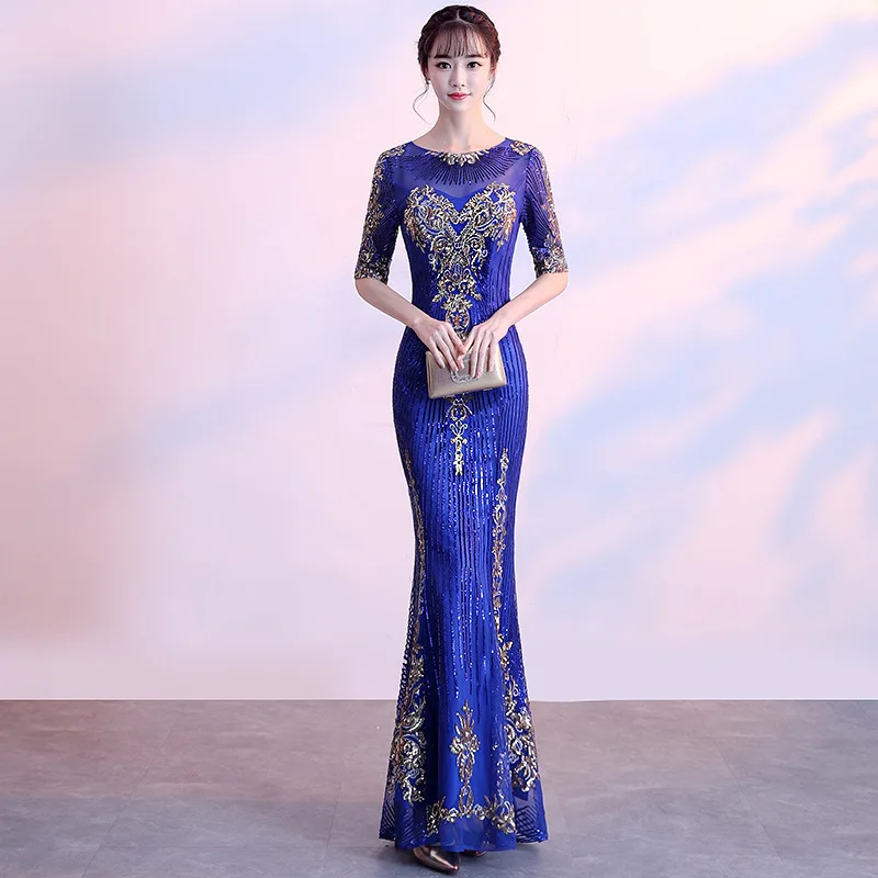 Женское облегающее платье-русалка осеннее платье с блестками и вышивкой для