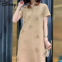 disney mickey summer womens new cotton breathable stick drill short sleeve a line skirt polo collar slim fit loose top dress