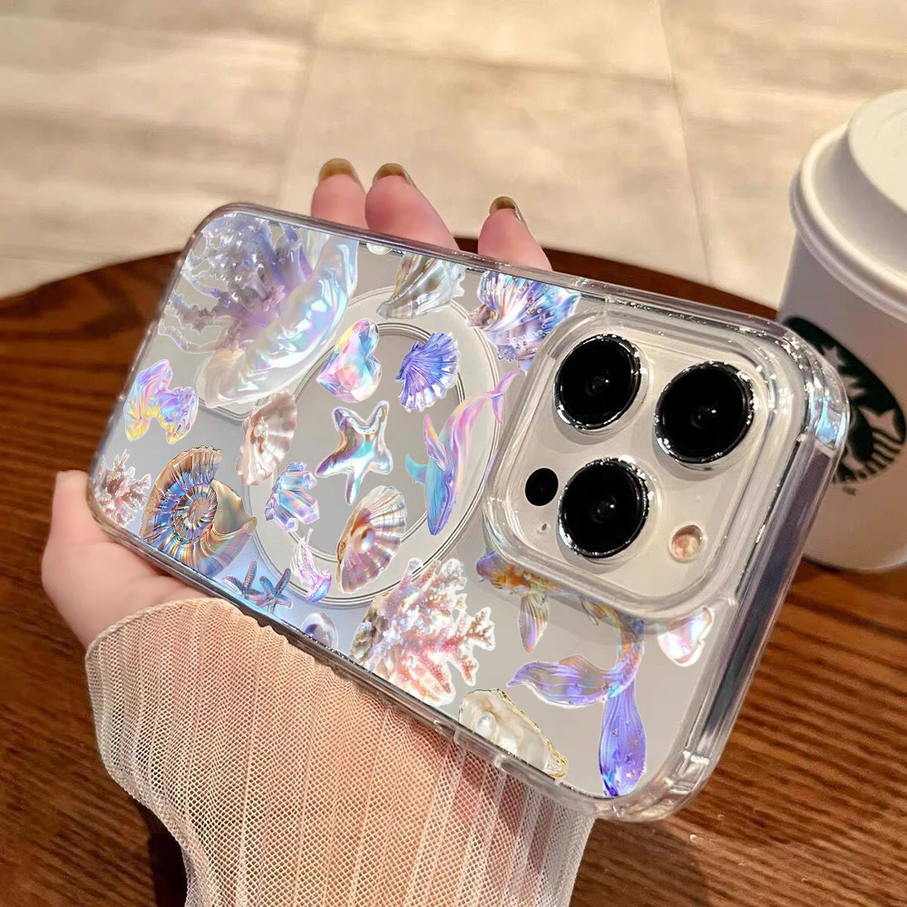 Фото Эстетичный чехол для телефона с подводным принтом «Русалка» для iPhone 17 Air, 15, 16, 14, 12, 13, 11 Pro Max, 16, 17 E, 14, 15, 16 Plus, магнитный чехол №3