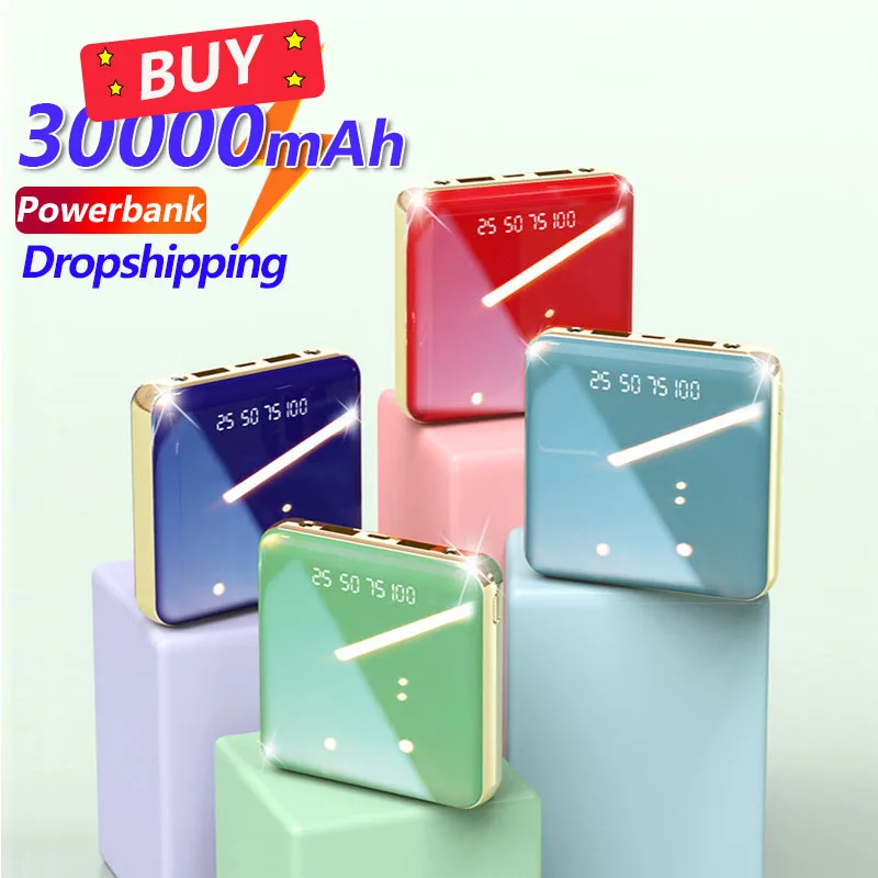 

Mini Power Bank 30000mAh One-way Fast Charging Outdoor Riding External Battery with Dual USB 2 Flashlight Portable Power Bank
