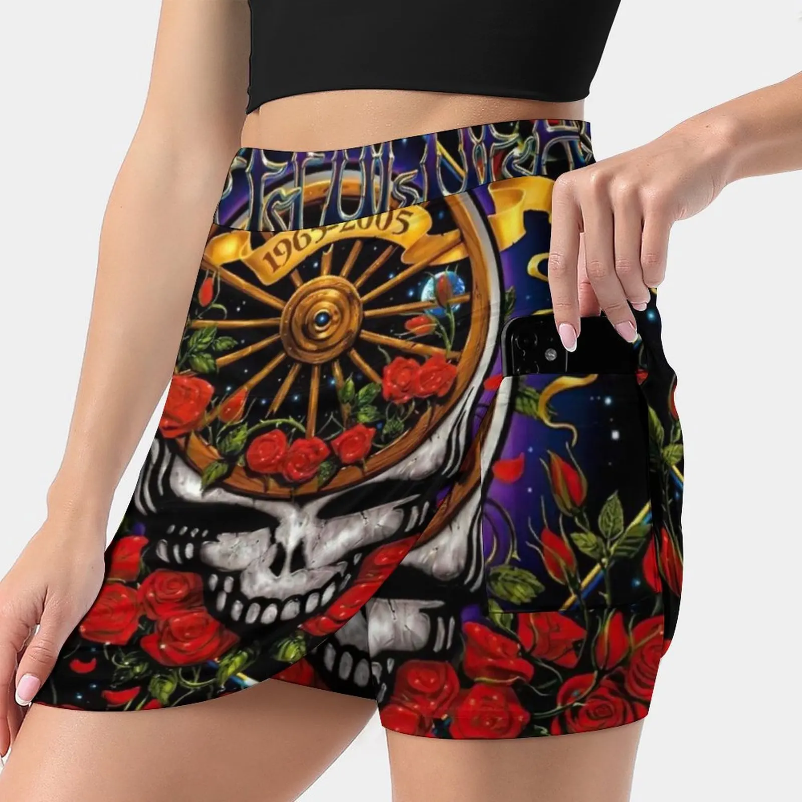 

Женская юбка с принтом в виде черепа и розы