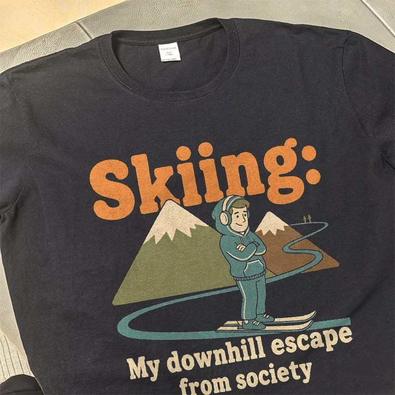 Фото Для него летняя комфортная футболка Лыжи My Downhill Escape From Society Уличная одежда Женская футболка с коротким рукавом и круглым вырезом Бренд №4