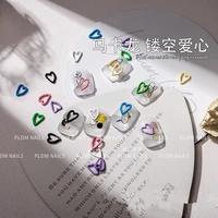 20pcs korea style kawaii hollow heart nail decal accessories candy color cute girl love nail art charms rhinestones decorations