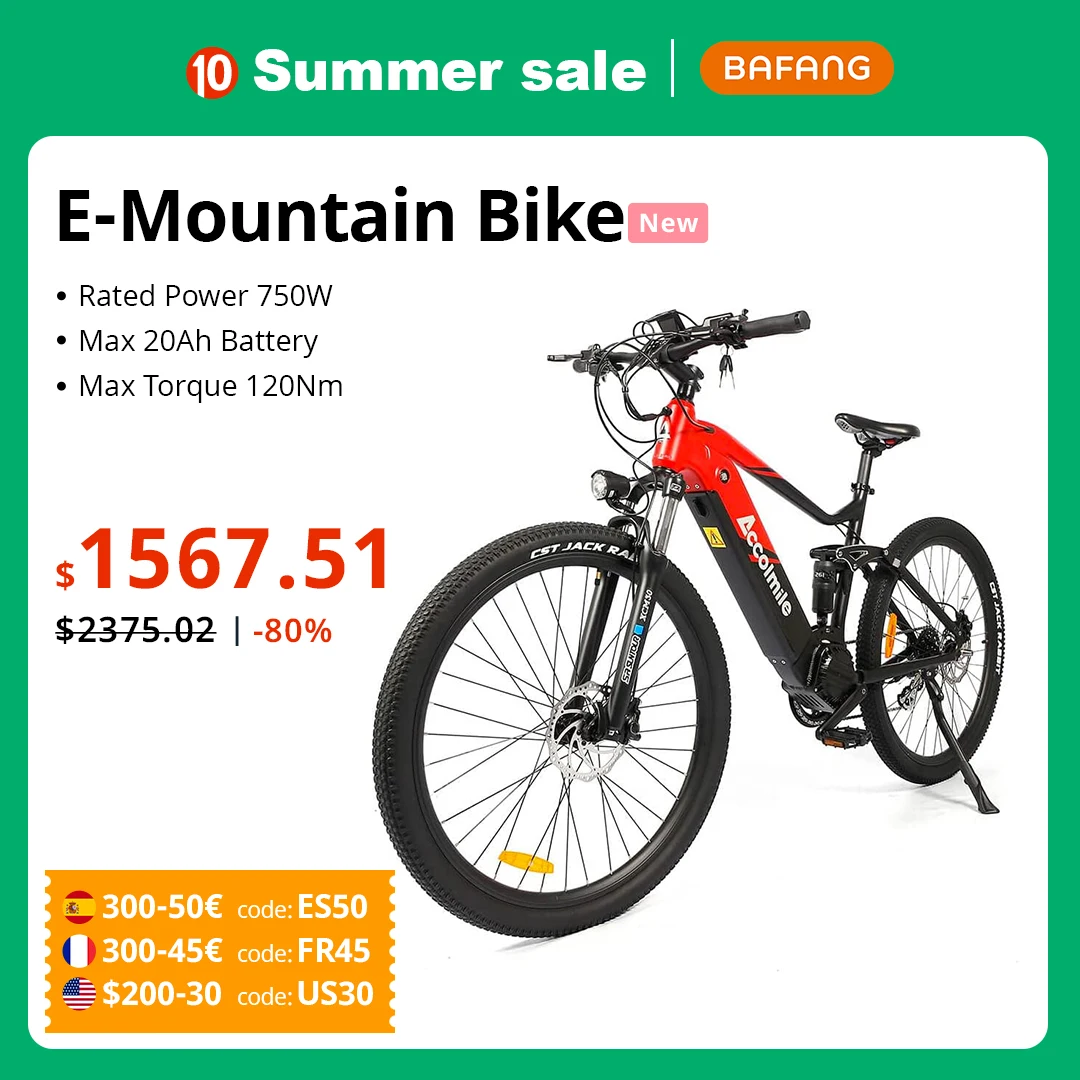Accolmile Electric Mountain Bike Electric Bicycle eMTB 27.5 29 Inch 48V 250W 750W Bafang Mid-Motor 17.5Ah 840 Wh Lithium Battery