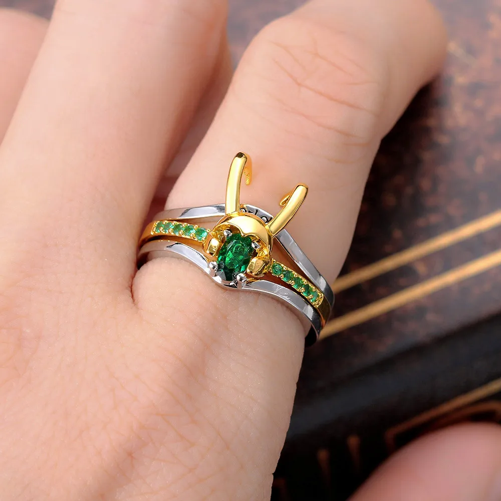 

Disney Marvel Loki Ring Ear Pendants Three-in-One Anime Figure Avengers Rocky Helmet Ring Woman Accessories Jewelry Earring Gift