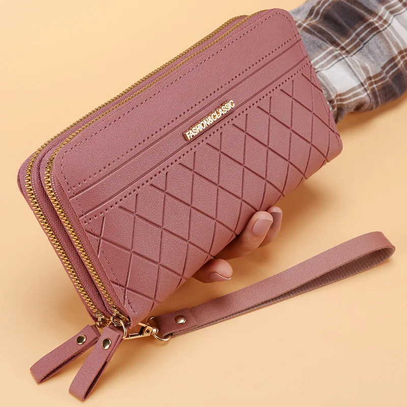

Women's Wallets Diamond Pattern Big-capacity Korean Version Card Holders Double Zippers Money Clip Coin Purses Multi-card Phone