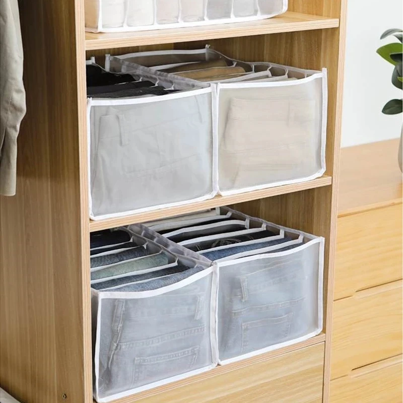 

Jeans Compartment Storage Box Closet Clothes Drawer Mesh Separation Box Stacking Pants Drawer Divider Can Washed Home Organizer