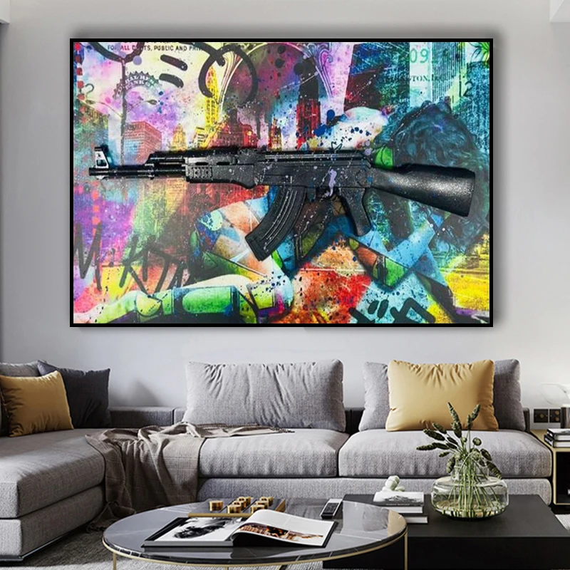 Черная картина AK плакаты с изображением оружия и принты роскошный пистолет