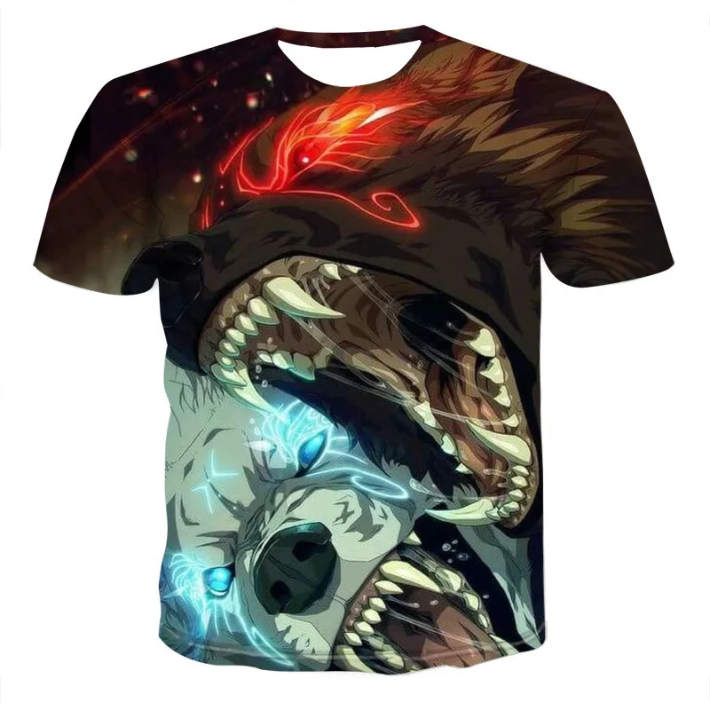 

Fighting Wild Fashion Wolf Graphic Men's T-Shirts Short Sleeve Street Hip Hop 3D Print T Shirt Casual Summer Big Size Tops Tees