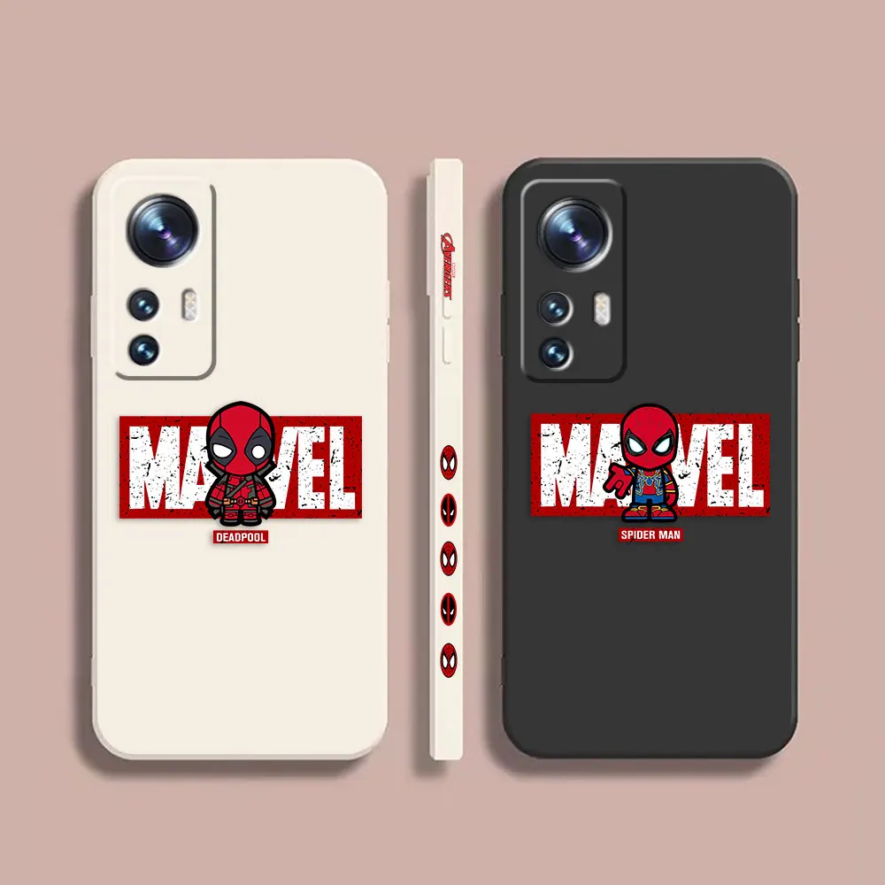 

Case For Xiaomi 13 12 12S 11 11T 10 10S 9 9SE 8 8SE Pro Ultra Lite Simple Liquid Silicone Case Marvel Print Spider-Man Deadpool