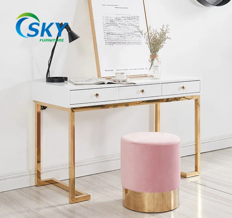 

SKY Moroccan Modern Round Pink Bench Velvet Ottoman for living room