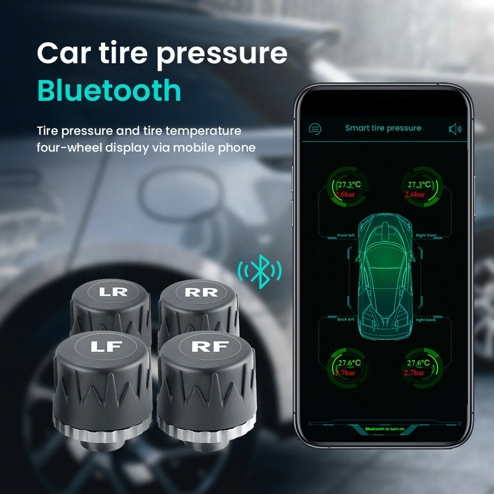 

System Tire Pressure Monitoring Bluetooth Car With 4 External Sensors App