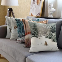 fuwatacchi merry christmas cushion cover xmas deer in snow forest photo pillow cover for home sofa seat decorative pillows cases