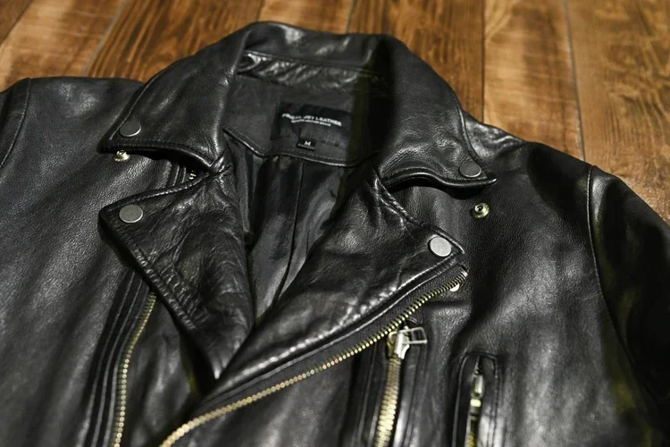 Мужская винтажная моющаяся куртка из натуральной овчины