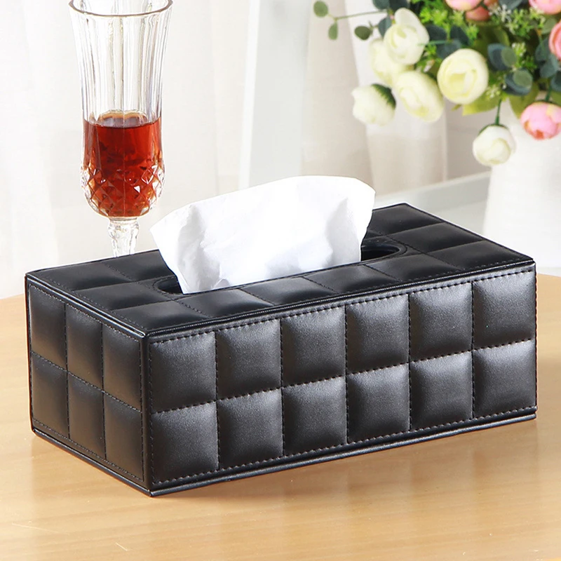 

Room Kitchen Car Leather Tissue Box Holder Napkin Paper Cover Rectangle Case Home Car Napkins Holder Home Organizer Decor