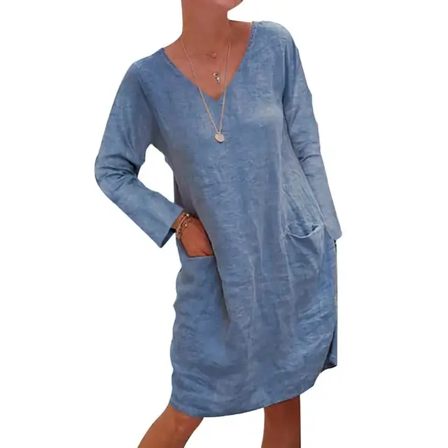 Summer Knee-length Dress V Neck Women 