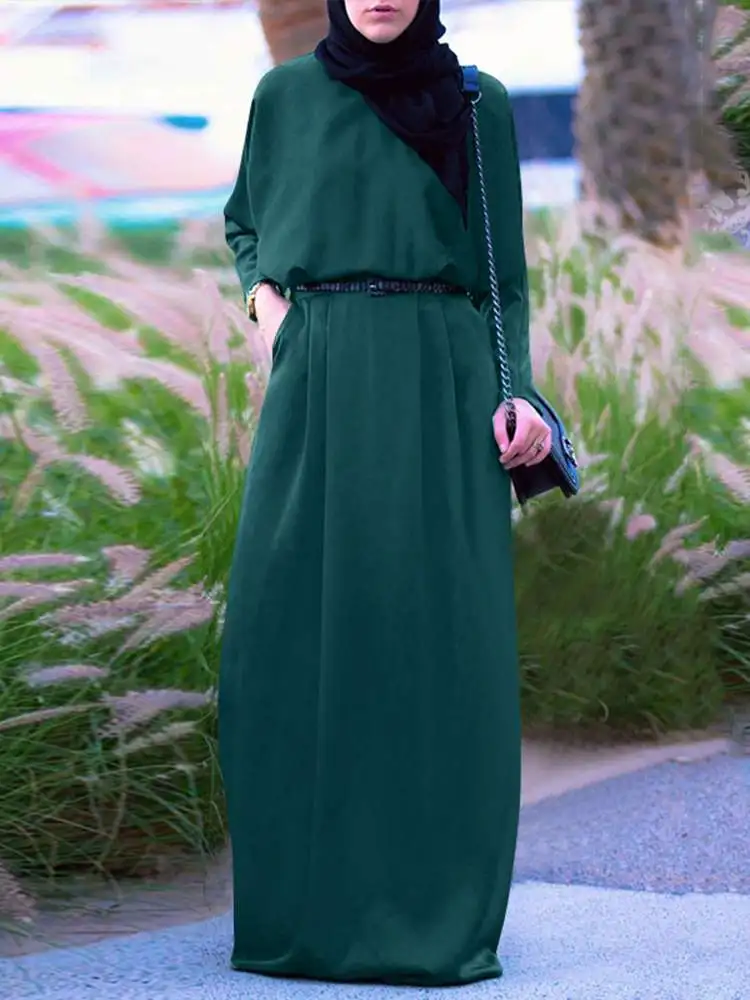 

Women Autumn Sundress ZANZEA Kaftan Muslim Maxi Dress Long Sleeve Turkish Vestidos Casual Marocain Robe Solid Islam Clothing