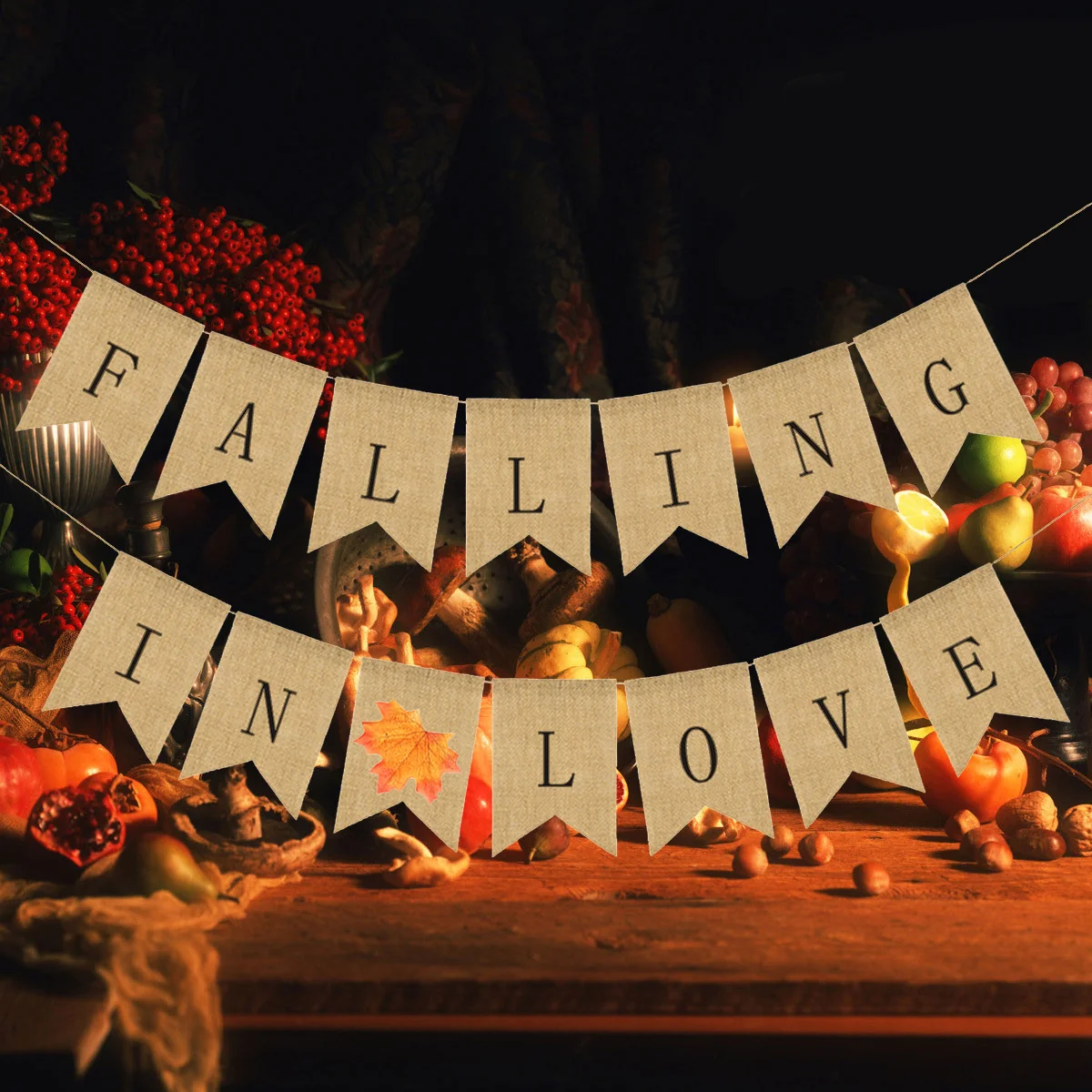 

Linen Banner FALLING IN LOVE Letters Hanging Flag Bunting Banners for Thanksgiving Day Party Decorations