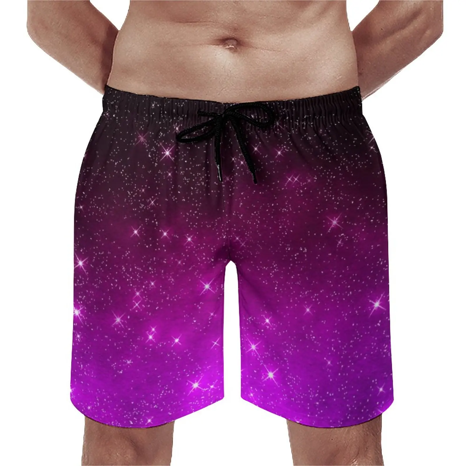 

Galaxy Sky Board Shorts Summer Pink Starry Night Print Sports Beach Short Pants Quick Dry Retro Custom Large Size Beach Trunks