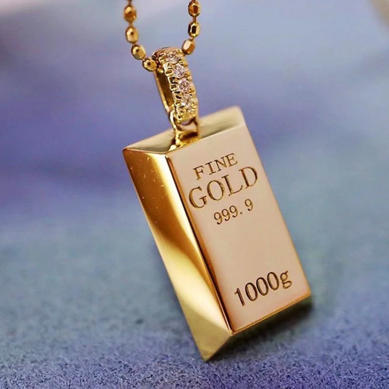 Gold-plated 18k Gold Bar Gold Brick Pendant, Ladies 45cm Necklace