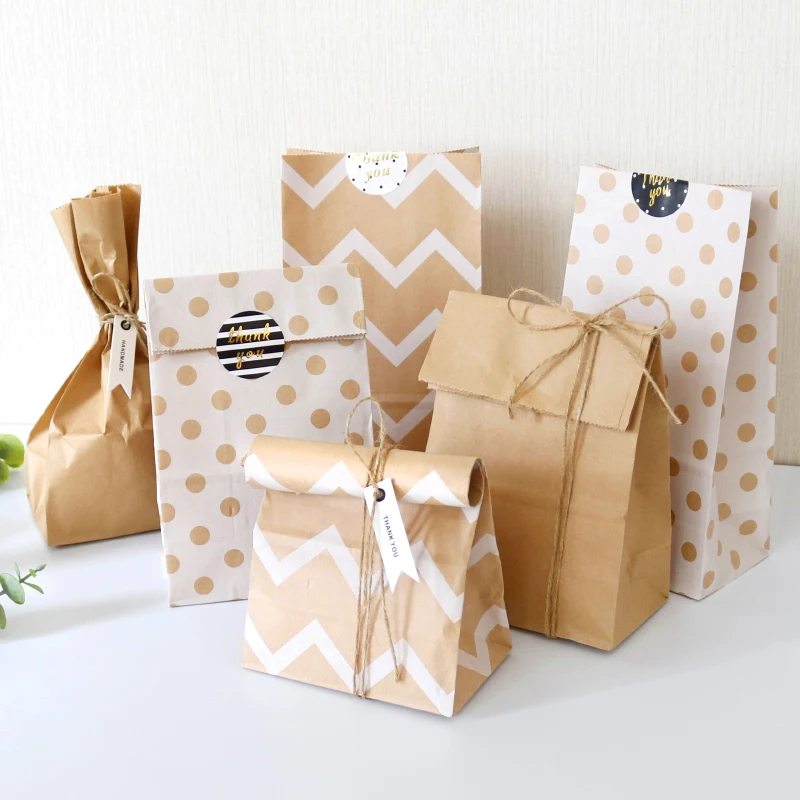 

6sets Kraft Paper Bags Candy Treat Bags Dot Zigzag Blank Craft Gift Bag Wedding Birthday Party Favo Bag Gift Wrapping Supplies