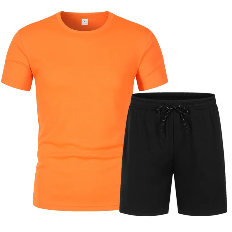 Brand Solid Color Men's T-Shirt + Pants Suit Outdoor Sports Casual Men's and Women's Same Style
