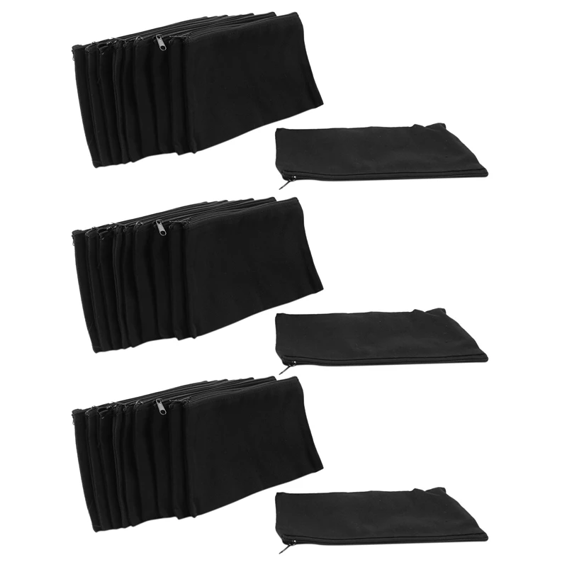 

30Pcs Canvas Zipper Pouch Bags Canvas Makeup Bags Pencil Case Blank DIY Craft Bags For Travel DIY Craft School, Black