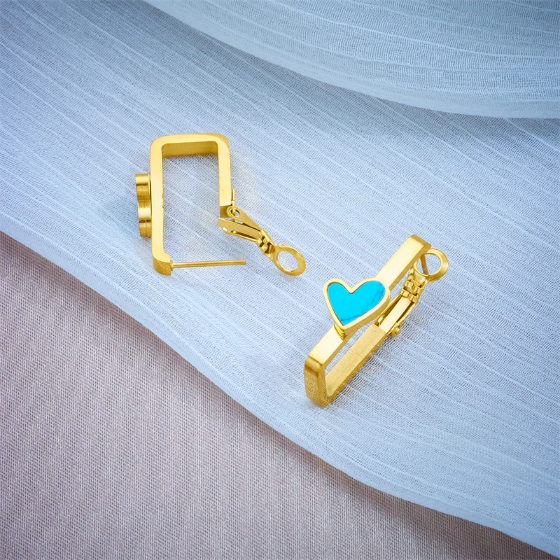 Серьги LAMENGLY из нержавеющей стали 316L с голубыми камнями в форме сердца для женщин