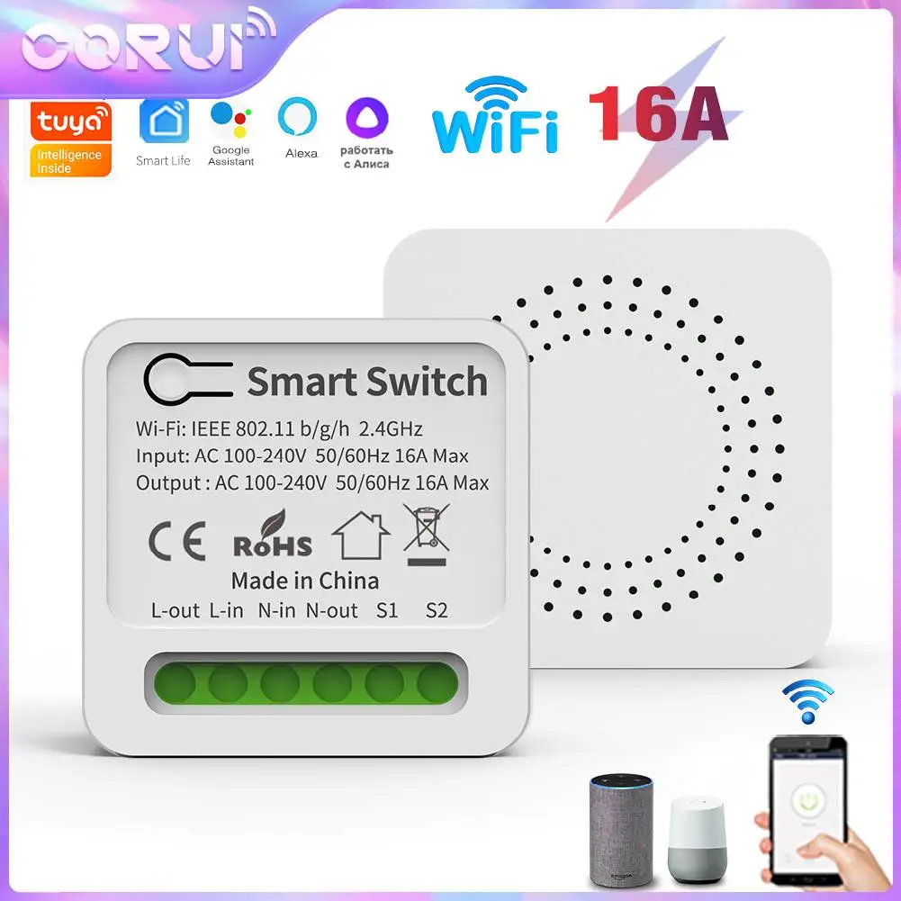 

Умный мини-выключатель Corui Tuya 16 А с поддержкой Wi-Fi и таймером