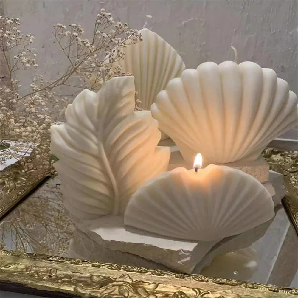 

Large Shell Scallop Candle Mold Spear Palm Leafa Monstera Leaf Resin Geometrical Wave Silicone Soap Mould Soy Wax Home Decorate