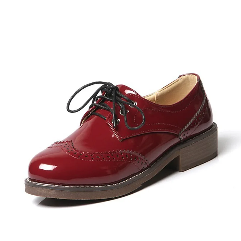 

Женские туфли на низком каблуке, балетки из лакированной кожи в британском стиле, большие размеры