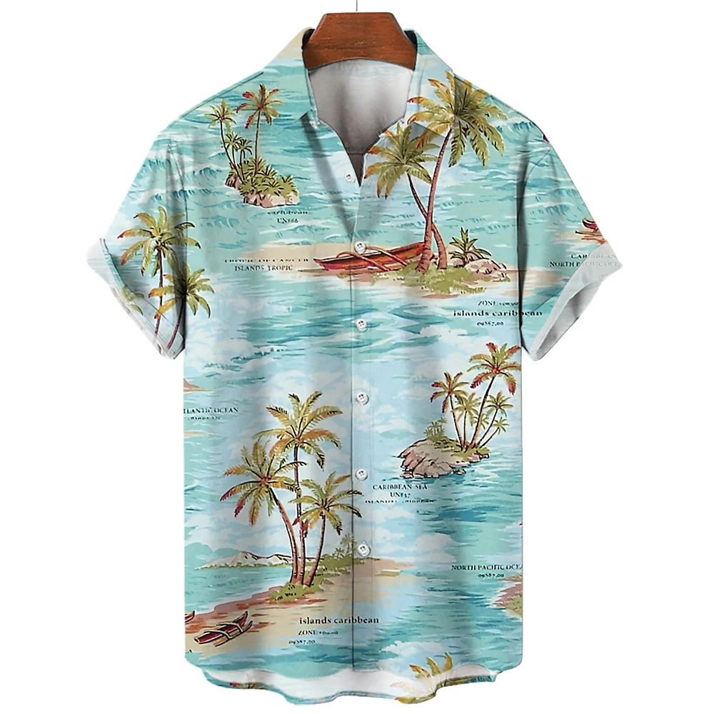 Men's Shirt Coconut Tree Print Tees Beach Vacation Style Hawaiian Shirt Fashion Lapel Single-Breasted Leisure Short Sleeve Tops