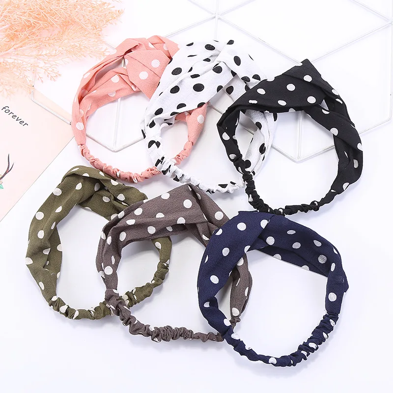 

Korean Summer Dot Fabric Elastic Headbands for Women Knotted Hairband Hair Accessories for Girl Hair Bands Head Wrap