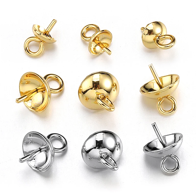 

20pcs Stainless Steel Eye Pins Bail Top Drilled Pearl Beads End Caps Gold Color Pendant Charms Connectors for Jewelry Making DIY