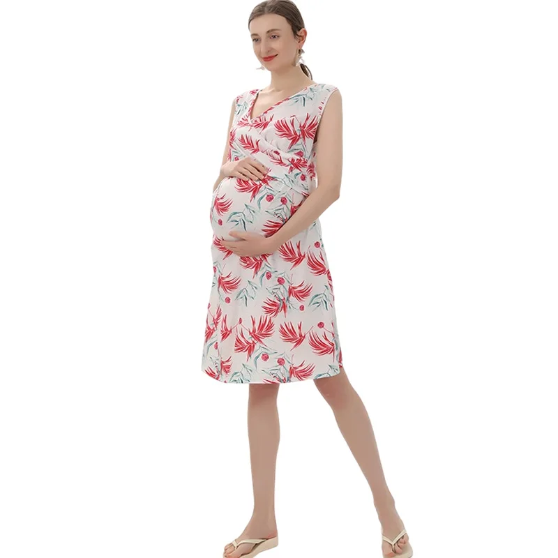 

Maternity Dresses 2022 Summer Pregnancy Dresses Print Sleeveless Women's Long Skirt Breastfeeding Pregnancy Maternity Clothing