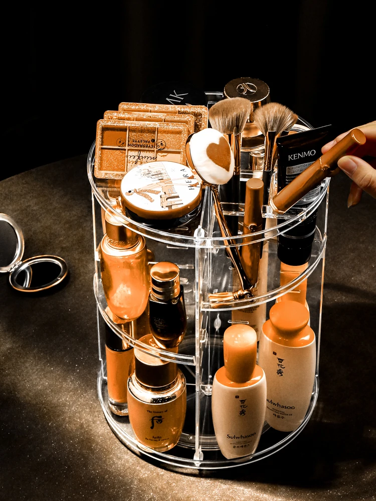 

Rotating Toiletry Cosmetic Shelf Home Plastic Lipstick Brush Makeup Skin Care Products Storage Box Tabletop Desktop Organizer