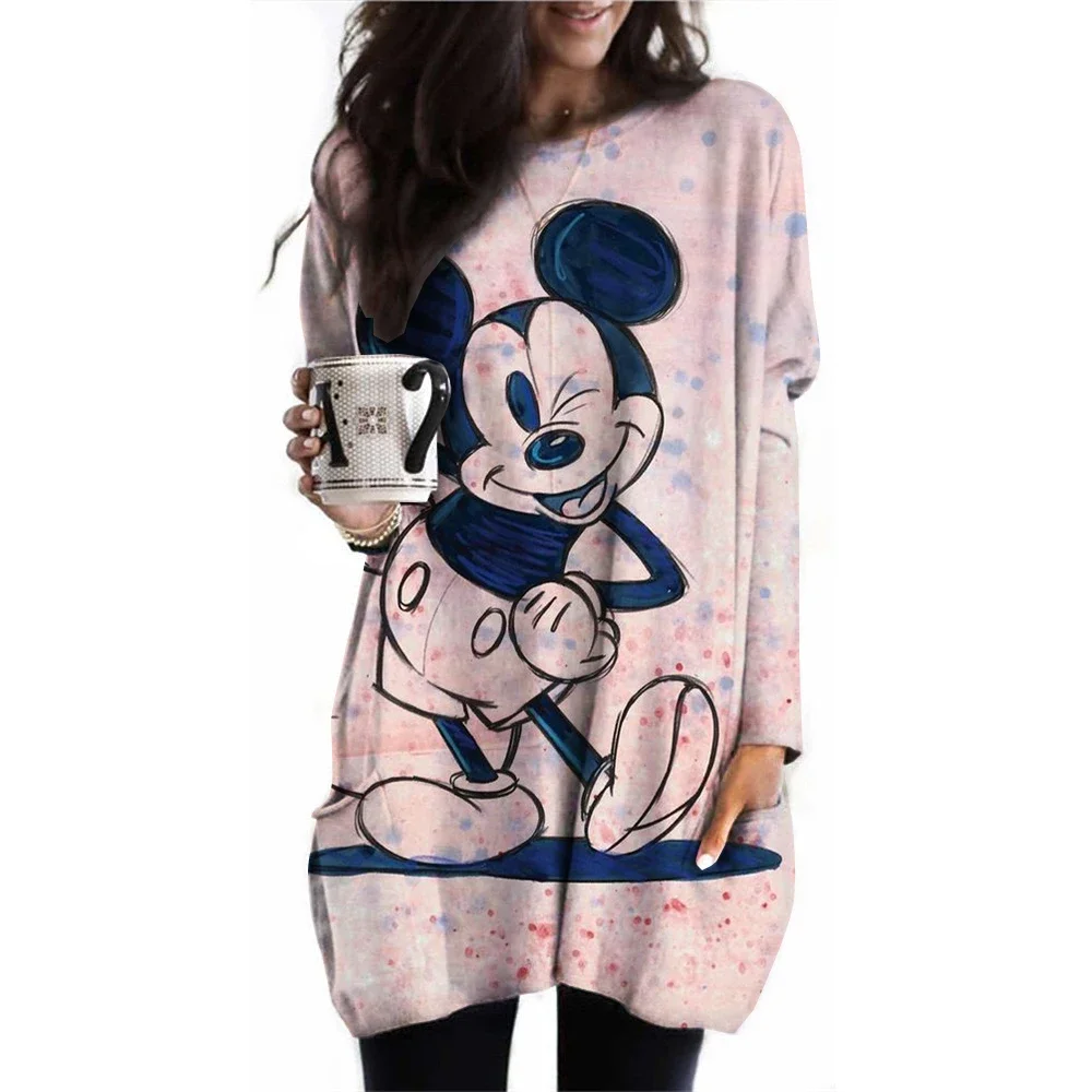 Camiseta con estampado de Mickey Mouse Disney para mujer ropa informal manga larga bolsillo Топы Vintage nueva