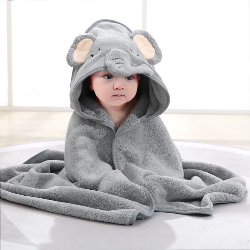 

Solid Color Cartoon Coral Fleece Super Soft 80*80cm Baby Hooded Bath Towel Bathrobe Swaddle