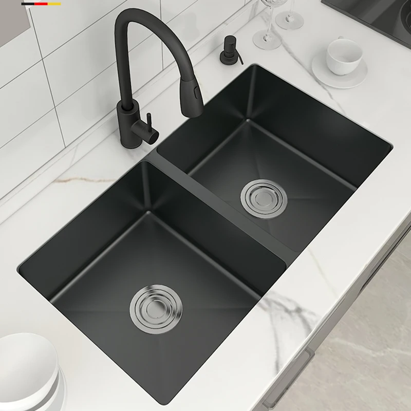 

Farm Double Sink Black Mixer Taps Undermount Stainless Steel Kitchen Sinks Filter Fregadero De Cocina Utensils for Kitchen