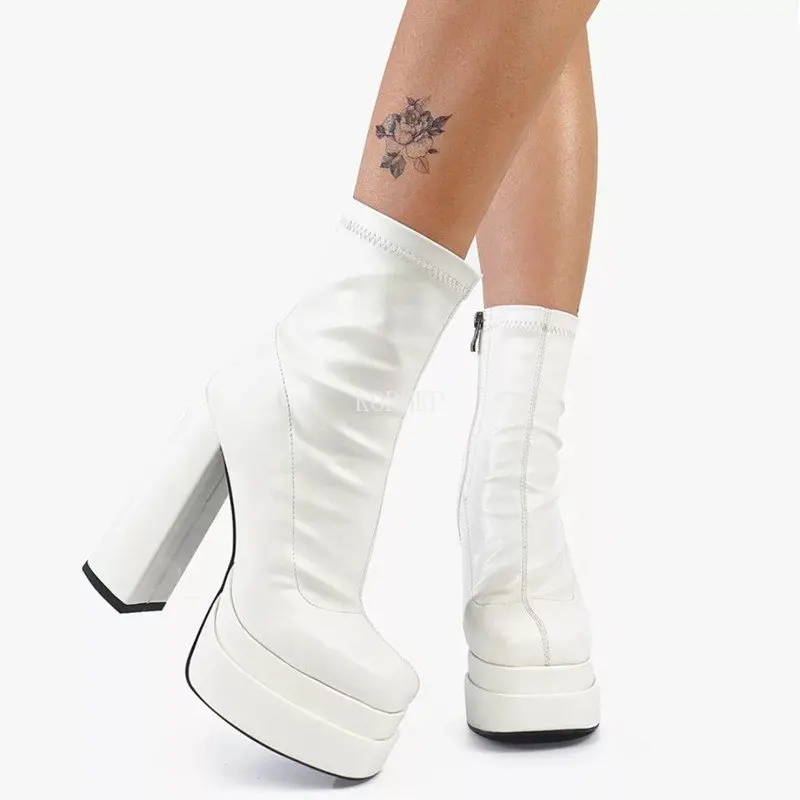 

Женские ботильоны в уличном стиле, ботинки челси на платформе, на танкетке, квадратный высокий каблук, массивные сапоги для выпускного вечера, Осень-зима