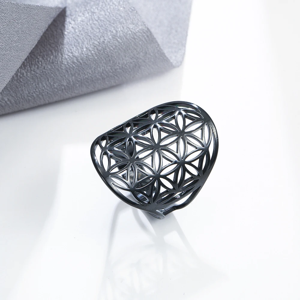 Нержавеющая сталь Skyrim Регулируемые кольца цветов жизни для женщин и девочек