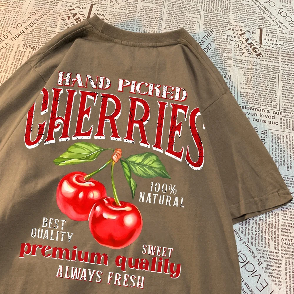Женские футболки хлопковые топы с принтом вишни футболка большого размера