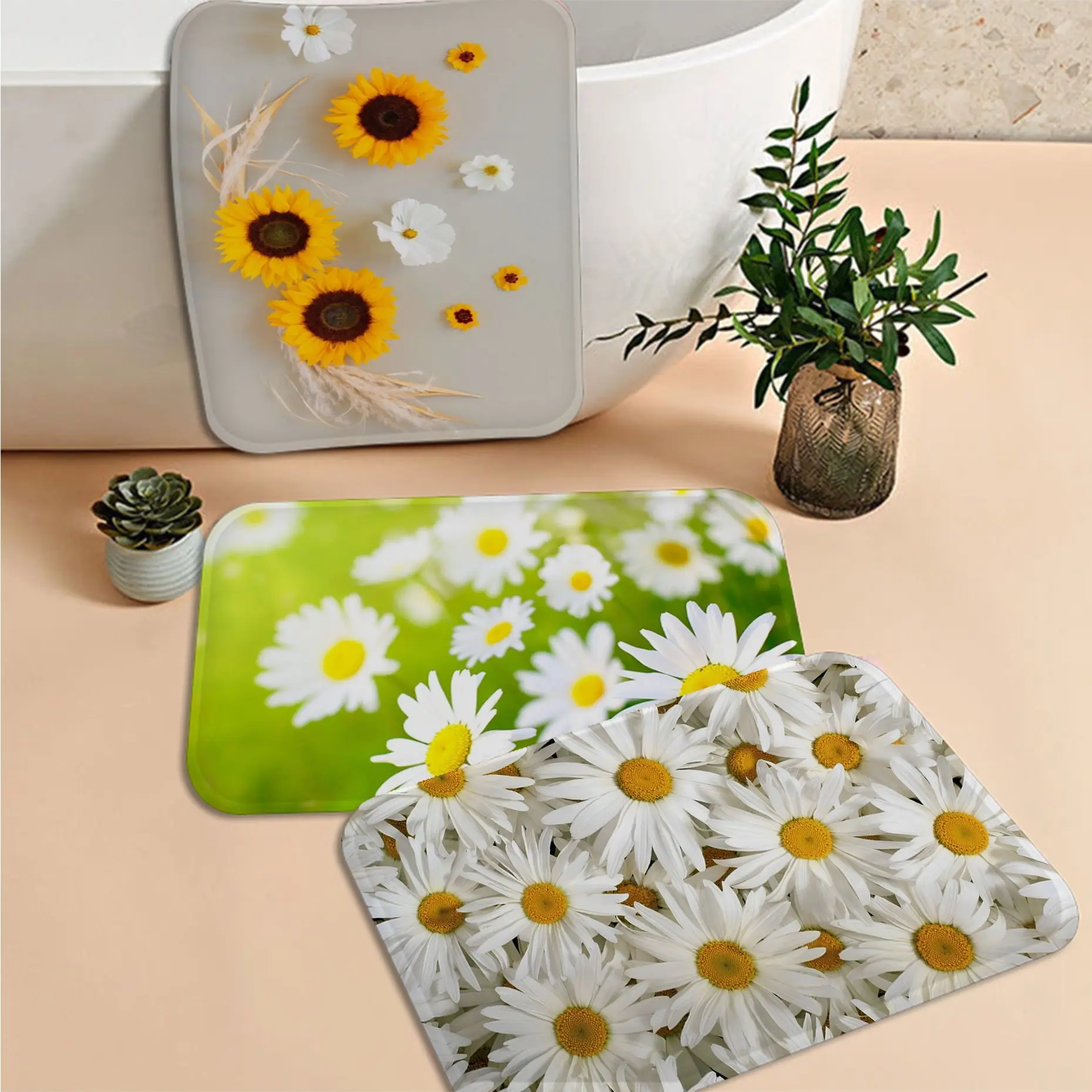 

Floral Daisy Kitchen Mat Cheaper Anti-slip Modern Living Room Balcony Printed Welcome Rug