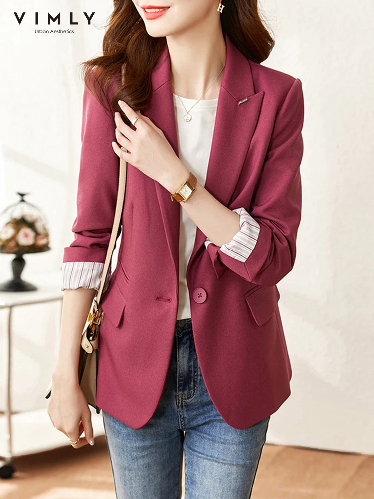 Vimly 2023 Spring Blazers Jacket for Women Office Ladies Elegant Stylish Suit Long Sleeve Notched Collar Coat New In Outerwears