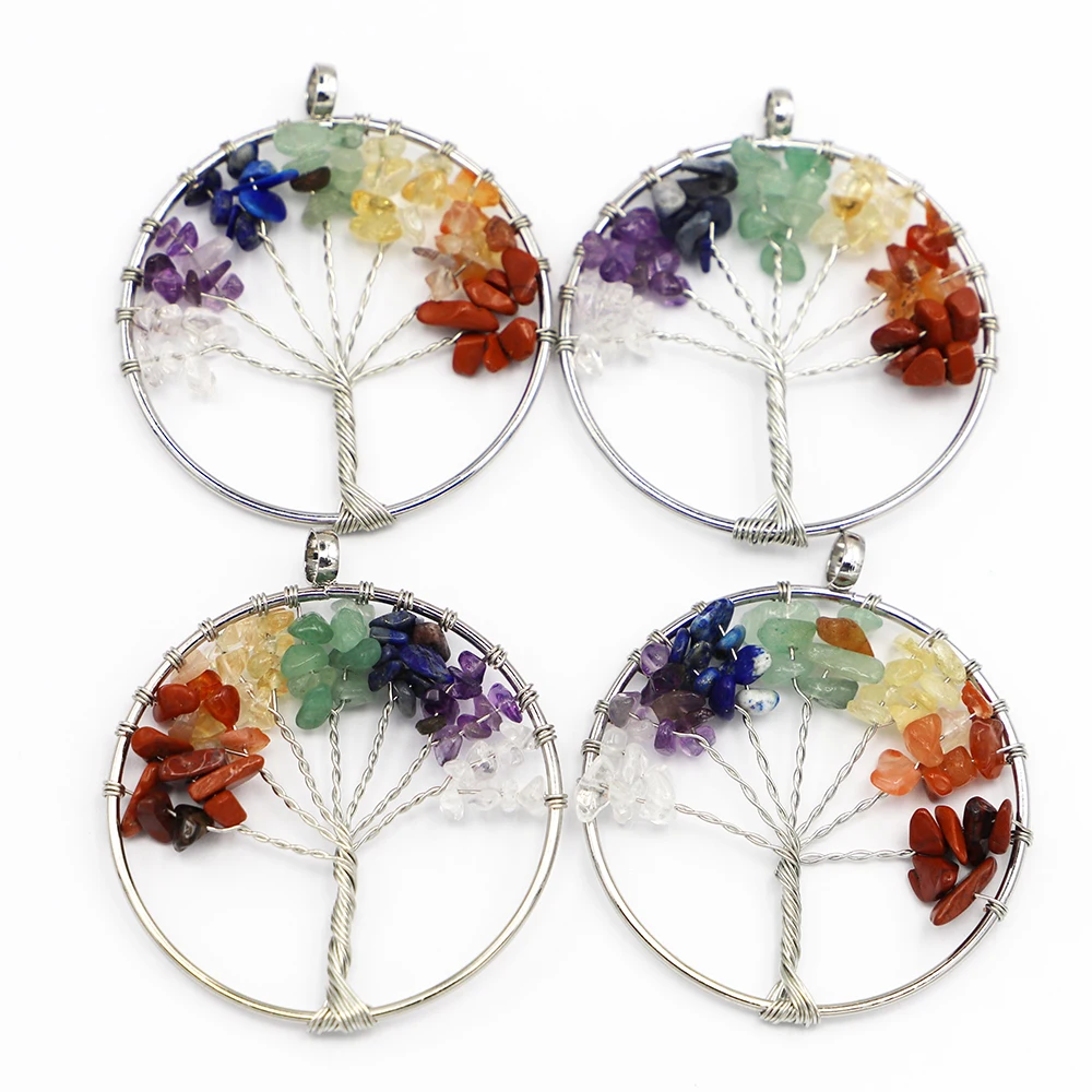 

New Fashion Seven Chakra Stone Tree Of Life Handmade Wire Wrapped Pendant Color Jewelry Accessories Marking Free Wholesale 10Pc