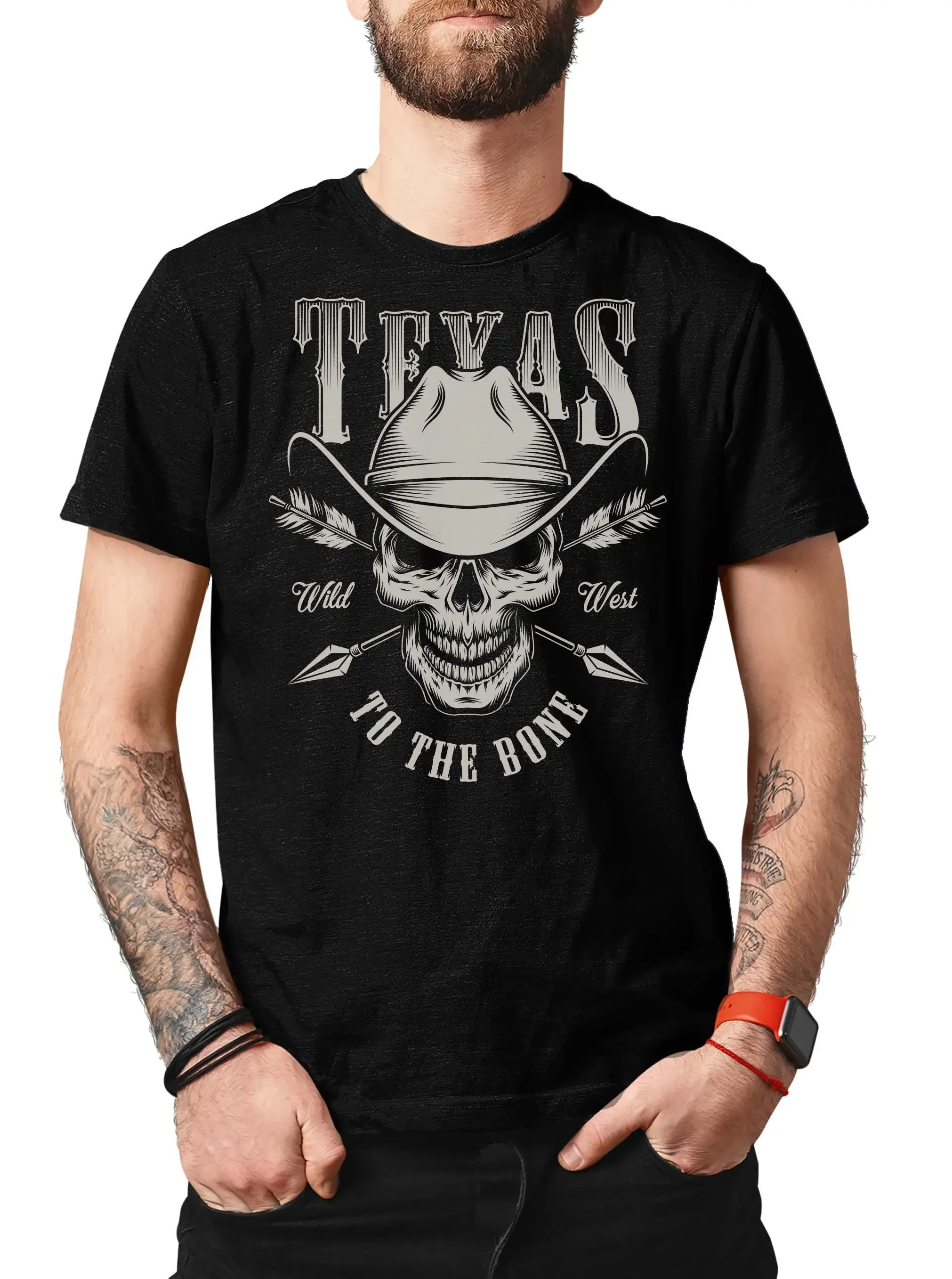 Футболка Texas To The Bone с черепом и стрелками американский топ